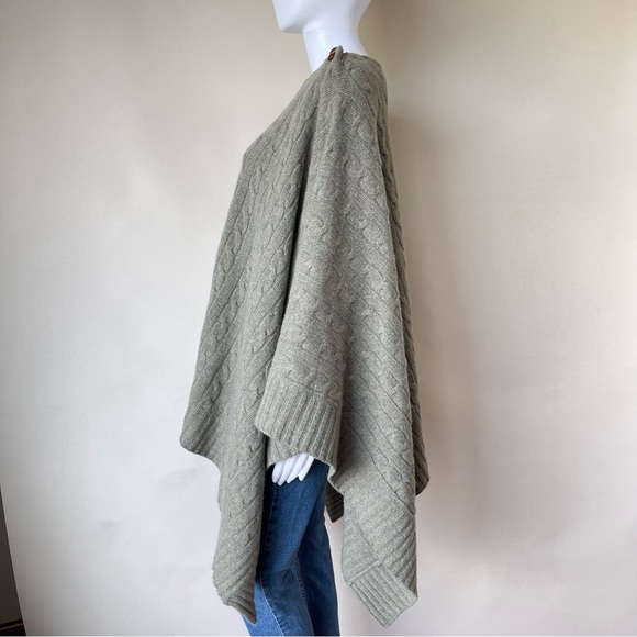 Ralph Lauren Cable Knit Wool Cashmere Poncho Wrap Sage Green Bateau Neckline M/L - Picture 8 of 15